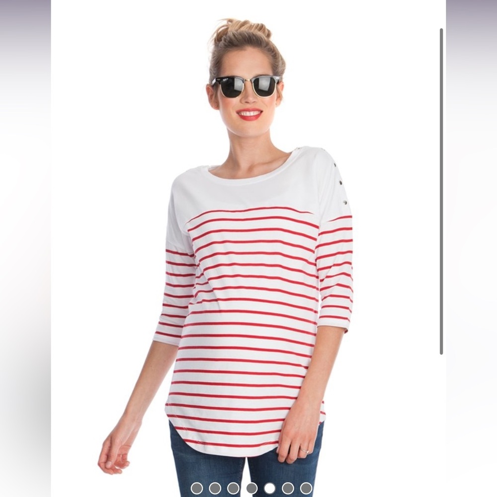 Seraphine red and white Nautical Striped Maternity & Nursing top